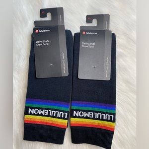 Lululemon Men's Daily Stride Crew Sock Stripe Wordmark Black Size XL New Lot 2